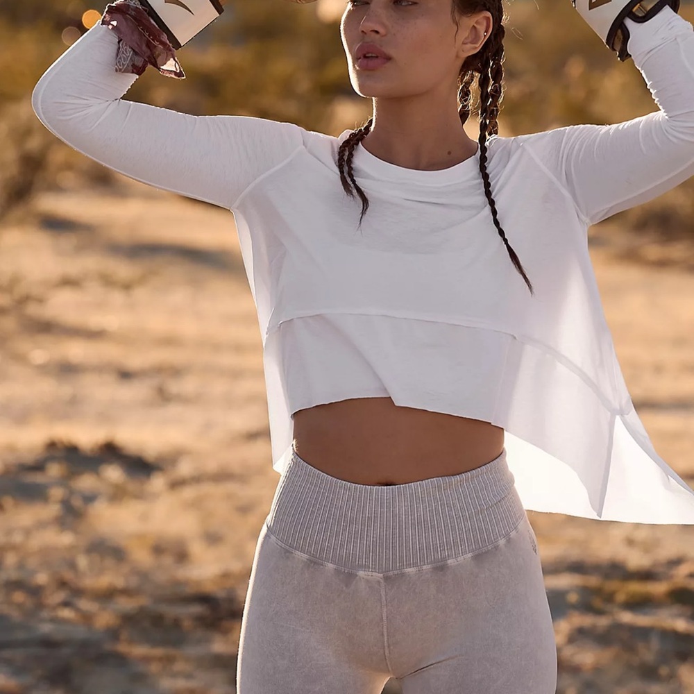 White Free People Tempo Long Sleeve Tee